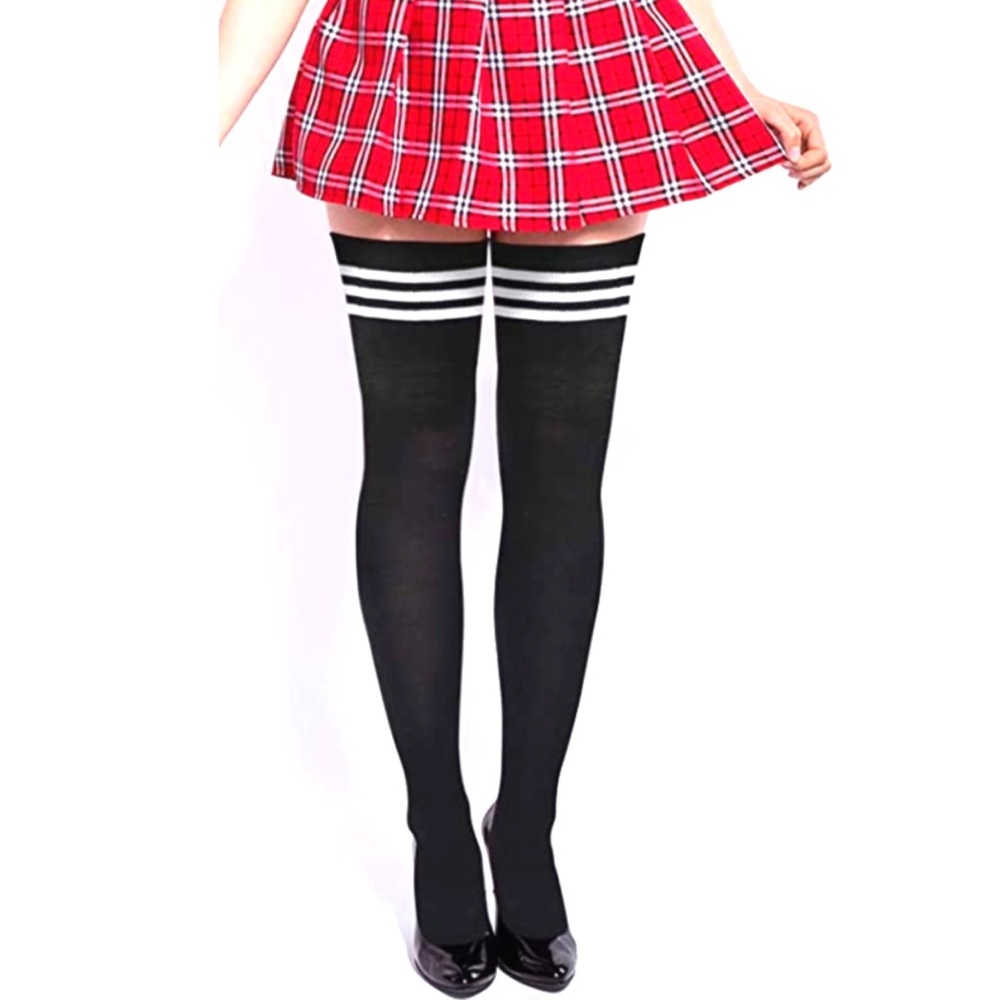 ❤️SOLD❤️ Black White Striped Thigh High Over The Knee Socks - Picture 15 of 15
